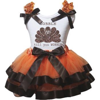 Petitebelle gobble till you Wobble camisa de color blanco marrón naranja falda de pétalos nb-8y