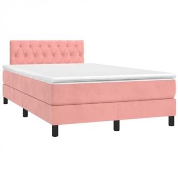 Cama Box Spring con Colchón y LED Rosa 120x200 cm en Terciopelo