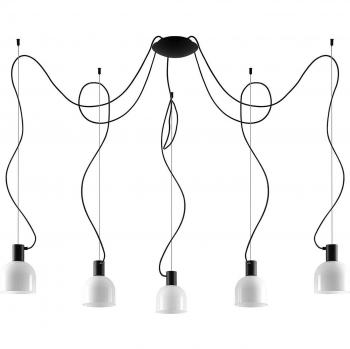 Lámpara colgante Serina de Lucande, moderna, 5 luces, color blanco, material vidrio, tipo de casquillo E27, diseñada para salón y comedor