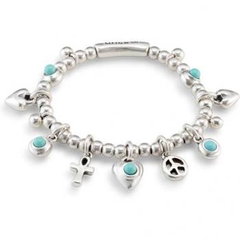 UNO de 50 Silver-Plated Beaded Bracelet with Murano Glass Charms and Lucky Amulets