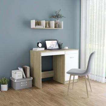 vidaXL White and Sonoma Oak Engineered Wood Desk 100x50x76 cm