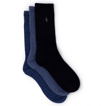 Ralph Lauren - Pack de Tres Pares de Calcetines Cortos Estampados para Hombre One Size Crew Sock Polo Golf