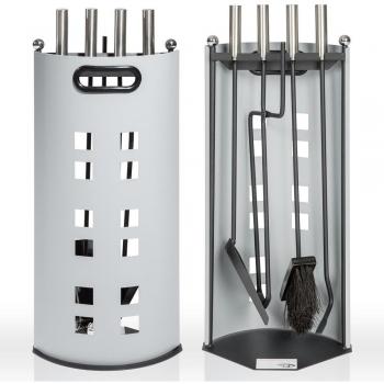 TecTake Juego de 4 accesorios de hierro para chimenea, incluye cepillo, tenazas, recogedor, atizador y soporte, mangos de acero inoxidable
