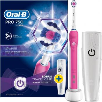 Cepillo Dental Eléctrico Oral-B Pro 750 3DWhite Rosa con Cabezal de Recambio CrossAction Pack de 10 Unidades