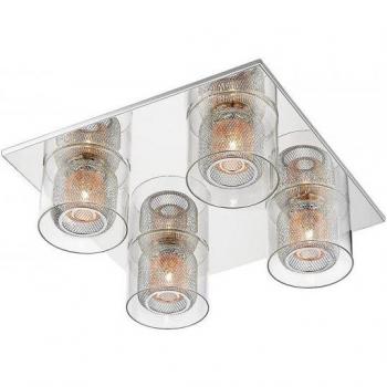 Plafón Laure Chrome 4 bombillas 14cm - Lámpara de techo empotrada en cromo y vidrio, diseño moderno, capacidad para 4 bombillas, diámetro de 14 cm