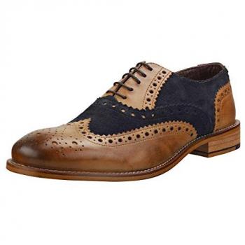 London Brogues Gatsby Tan Leather Brogue Shoes - Size UK 8