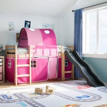 Cama alta para niños con túnel de madera de pino rosa 80x200 cm Vidaxl 201684