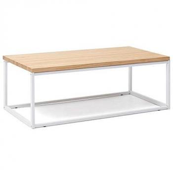 Mesa Centro iCub U Big Wood 80x60x43cm Blanca en Madera Maciza de Pino Estilo Nórdico Industrial