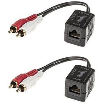 Lindy 70460 100m CAT5/6 Stereo Audio Extender with AV Transmitter - Black, Red, White, 2x RCA Phono