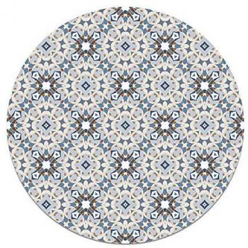 Alfombra Vinílica Redonda Hidráulica Tipo Oriental Azul 150x150 cm - Antideslizante e Ignífuga para Cocina y Salón