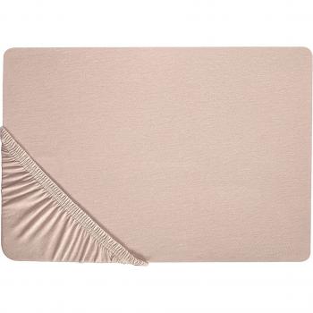 Sábana Ajustable Beige de Algodón 180 x 200 cm con Goma para Cama Doble