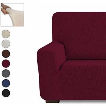 Eiffel Textile Monaco Elastica Adaptable. Funda Sofa Lisa, 94% poliéster 6% Elastano, Rojo, Set 1+1 Plazas