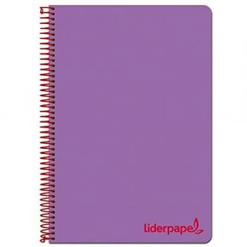 Cuaderno espiral liderpapel A4 wonder tapa plastico 80h 90gr cuadro 4mm con margen color violeta.