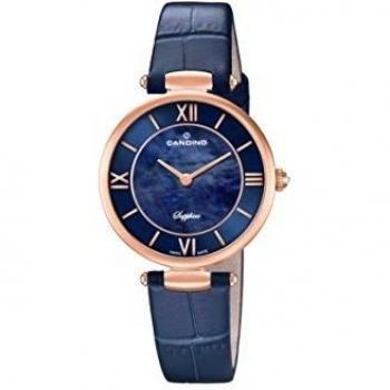 Reloj de Mujer Candino C4671 Elegancia Rosa con Caja de Acero Inoxidable 316L y Correa de Cuero Azul