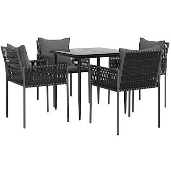 Juego comedor jardín 5 piezas con cojines de ratán sintético y acero