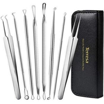 Terresa Puntos Negros Aguja Extractor Limpiador Juego de 8Pcs Kit Blackhead Remover para Quita Espinillas Negros Comedones Herramientas