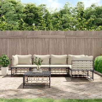 vidaXL 6-Piece Anthracite Poly Rattan Garden Lounge Set with Cushions