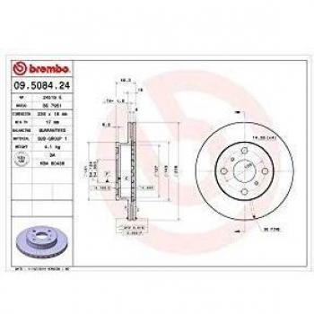 Discos de freno ventilados BREMBO 09.5084.24 para Toyota Corolla VI y VII