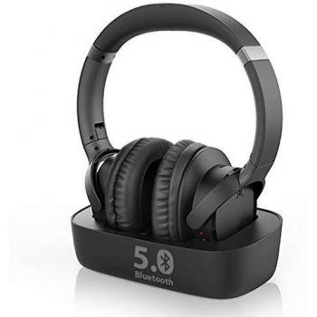 Avantree Ensemble Bluetooth 5.0 Auriculares Cascos inalámbricos para TV con transmisor Bluetooth Base Carga 2 en 1 Digital ÓPTICO AUX RCA,35 Horas de Reproducción de Audio, Sin Retardo