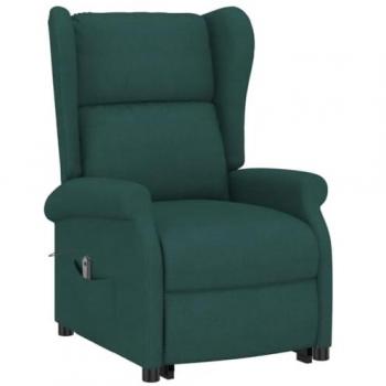 Sillón elevable de tela verde oscuro ergonómico con sistema de elevación reclinable y función relax