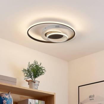 Lindby Limara Plafón LED moderno de 28 W en color negro, hecho de aluminio, ideal para salón y comedor, con una lámpara LED