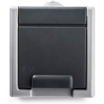 FAMATEL – Base | Enchufe de empotrar |Serie Aquant 55 | IP55 | Protección Infantil | A prueba de agua | Fácil de instalar este producto | Aluminio | Gris