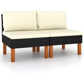 Sofás centrales 2 uds ratán sintético y madera de eucalipto, color gris y negro, conjunto terraza muebles jardín exterior, juego de muebles de jardín, mueble jardín exterior, muebles de salón exterior