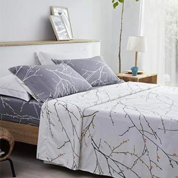 Bedsure Juego de Sábanas 90x190/200 3 Piezas - Sabanas 90 Estampada Microfibra, Sábana Bajera Ajustable Cama 90 con Encimera 160x275cm y 1 Funda de Almohada 50x80cm, Gris
