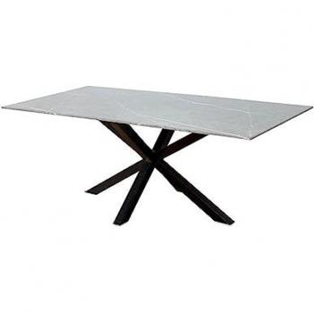 Mesa de Centro Romana 120x45x60 cm con Top de Mármol y Cristal, Pie de Metal Negro