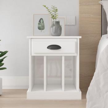 Mesita de noche blanco brillante 43x36x50 cm para dormitorio, salón y estudio