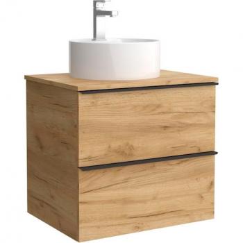 Mueble de baño Salgar Nabua 80 cm con 2 cajones, tirador de pestaña y lavabo sobre encimera en acabado Roble