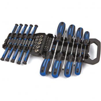 Destornillador Hyundai HY-59404 con 44 Piezas de Bits, mango ergonómico, sistema magnético para fácil cambio de bits, incluye una variedad de puntas para diferentes tipos de tornillos