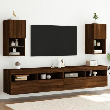 Mueble de TV con luces LED 2 uds, dimensiones 30,5x30x60 cm, color roble marrón