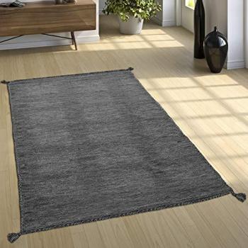 Alfombra Kilim Moderna Tejida a Mano 100% Algodón Gris 120x170 cm