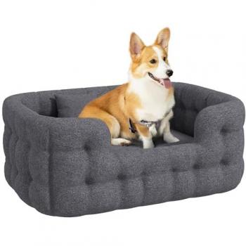 Pawhut Cama para Perros Medianos con 2 Almohadas, Colchón Antideslizante, Funda Extraíble y Lavable, Dimensiones 90x60x35 cm