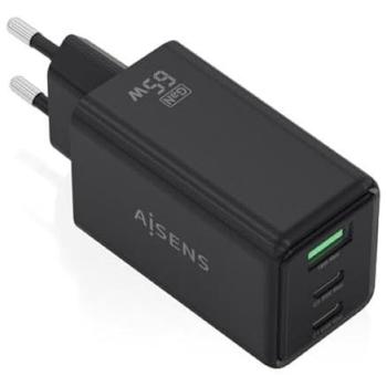 Cargador de pared GaN 65W Aisens con 2xUSB-C PD3.0 QC4.0 y 1xUSB-A QC3.0 Negro - Carga rápida