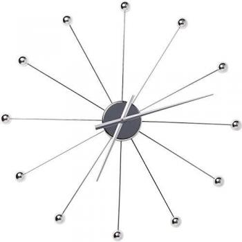 Reloj de pared Like Umbrella Balls, acero cromado, 60 cm diámetro, diseño decorativo con bolas, movimiento de cuarzo, batería no incluida
