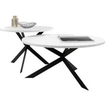 Conjunto Mesa de Centro Redonda Oswego 108, Aglomerado Laminado, Blanco y Negro, Diámetro 58cm, Altura 42cm