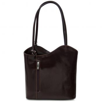 Gran bolso de mujer estilo shopping de piel italiana para llevar al hombro o como mochila, piel tela, café, Medium