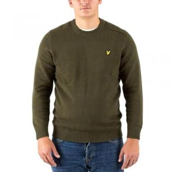 Lyle & Scott Olive Shoulder Detail Crew Neck Sweater for Men, Size XL