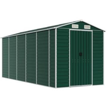 Cobertizo de jardín acero galvanizado verde 191x470x198 cm