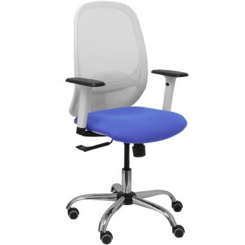 PIQUERAS Y CRESPO - Silla de oficina Cilanco, respaldo en malla color blanco, asiento tapizado en Bali color azul claro, brazos regulables en altura, base cromada y r