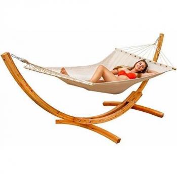 Hamaca XXL para Jardín con Soporte de Madera - 325 cm - Beige - Capacidad para 2 Personas