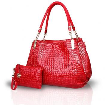 Nicole&Doris Nuevo grano del cocodrilo de la PU mujeres del cuero / de las señoras bolso bolso de Crossbody del bolso de totalizadores grande Gran rojo