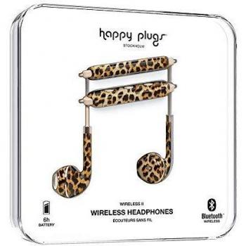 Happy Plugs | Auriculares inalámbricos II | Bluetooth inalámbrico con mando a distancia y micrófono en línea | Leopardo