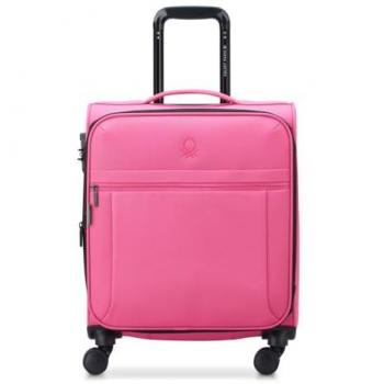 Delsey Paris x United Colors of Benetton 4-Wheeled Cabin Trolley 55 cm, Stretch Fold, Hot Pink, 39L