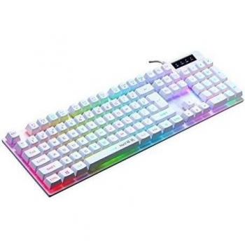 W & Q con retroiluminación LED USB con cable mecánico teclado para juegos con Multicolor LED iluminado Gaming ordenador teclado blanco