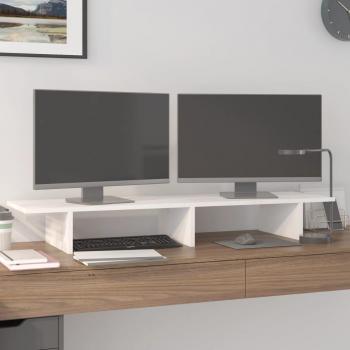 vidaXL Monitor Stand - White, 100x27x15 cm, Solid Wood Pine