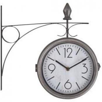 Reloj de Pared de Hierro Blanco Plateado Diseño Vintage Dos Caras Romont
