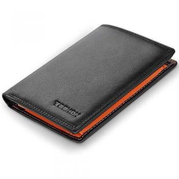 TEEHON Grande Cartera Hombre con Monedero, Cartera RFID, Cartera Hombre de Piel, Cartera Vertical Hombre con 16 para Tarjetas, Billetes y Monedas, Carteras para Hombre Incluye Caja de Regalo